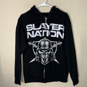 Slayer Nation black skull graphic print zip up hoodie unisex size small